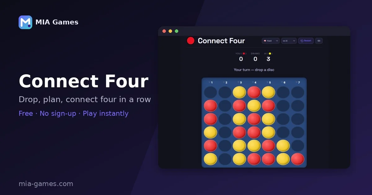 Screenshot of Connect Four being played on MIA Games