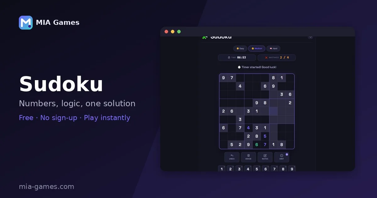 Screenshot of Sudoku being played on MIA Games